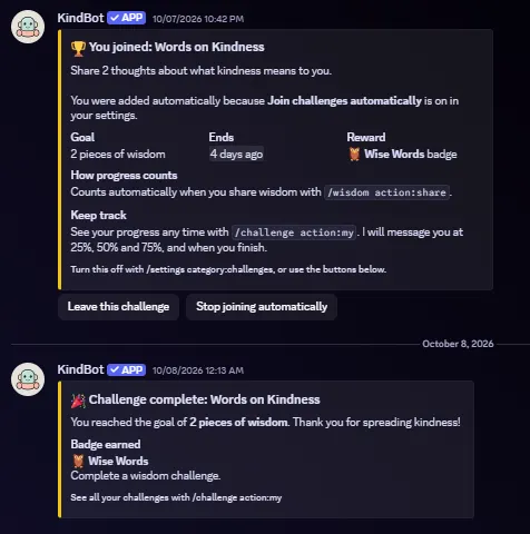 KindBot Challenge Messages