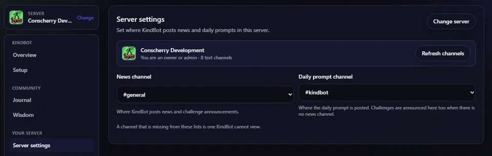 Dashboard Server Settings